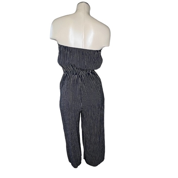 ABERCROMBIE & FITCH Navy Blue White Pinstripe Strapless Wide Leg Jumpsuit Size S - Picture 3 of 16